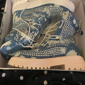 Akira Studded Blue Denim Boots